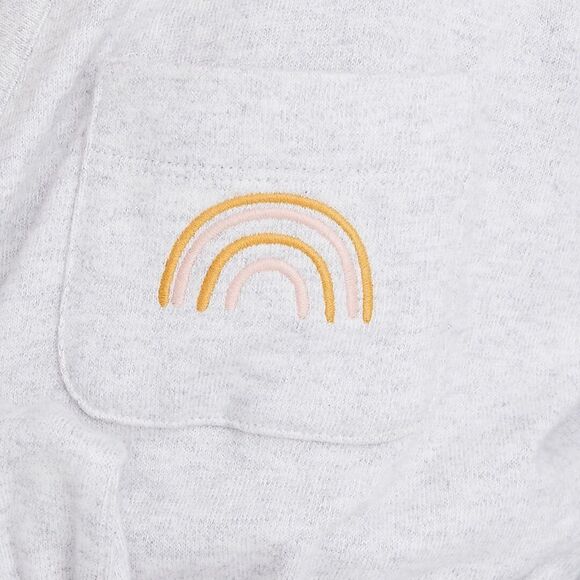 Madewell Grey Size M Rainbow Embroidered Cotton Robe NO BELT Pockets Boho Retro - Picture 6 of 13